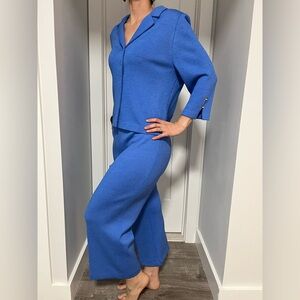 St. John Vibrant Blue Wide Leg Jumpsuit & Blazer